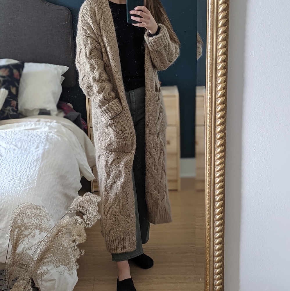 Zara Long Brown Knit Cardigan